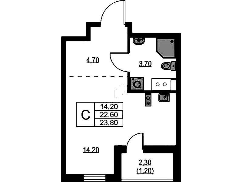 Квартира студия 23.8 м², 6/11 эт., ЖК «А101 Лаголово»